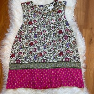 J. Jill Sleeveless Top Pink Green Floral Size Large Petite